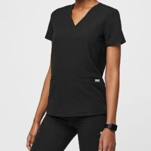 figs womens black xxs two pocket scrubs top